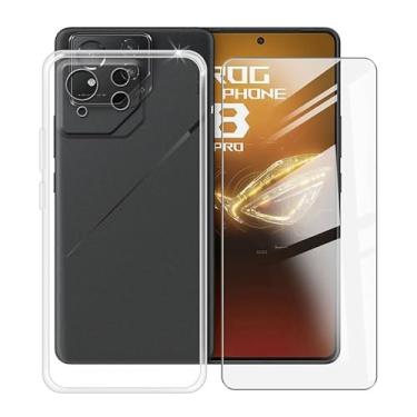 Imagem de HGJTFANY Capa para ASUS ROG Phone 8 (6,78") com [1 x filme de vidro temperado], ultra fina suave silicone capa transparente anti-choque TPU para ASUS ROG Phone 8 - transparente