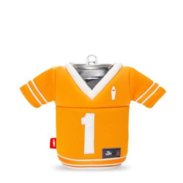 Imagem de Puffin - The Gridiron Jersey – Isolado 340 g Can Cooler I Garrafa de cerveja e isolador de lata de refrigerante, mantém bebidas e bebidas frias (tangerina/branco arenoso)