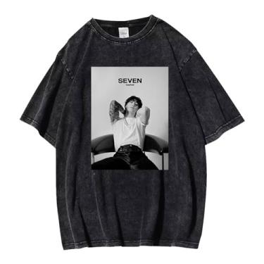 Imagem de Camiseta K-pop Jungkook Solo Seven, camiseta vintage estampada lavada streetwear camisetas vintage unissex para fãs, 5, XXG