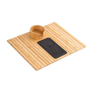 Imagem de Generic Mesa de bandeja de braço de sofá de bambu portátil prática, design antiderrapante, moderno, suporte para copos de sofá, bandeja de apoio de braço de