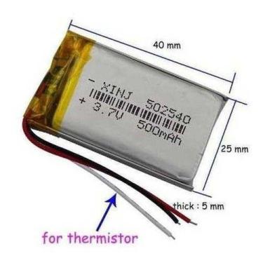Imagem de Bateria 3,7v 500mah 5mm X 25mm X 40mm Com 3 Fios Nova - bgb