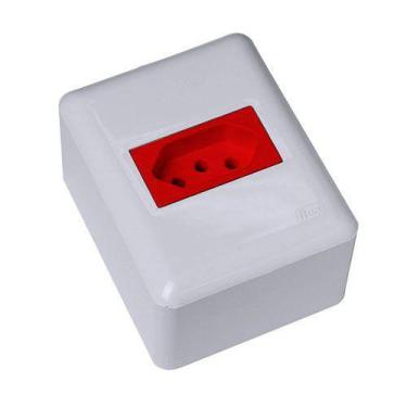 Imagem de Cj tomada 20a vermelho horizontal sobrepor - blux overlap branco/verme