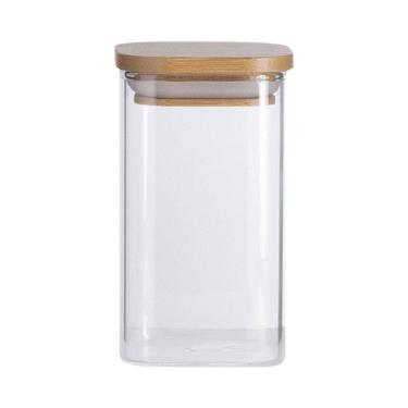 Imagem de Pote De Vidro Com Tampa De Bambu Oikos 250ml Hermético Quadrado
