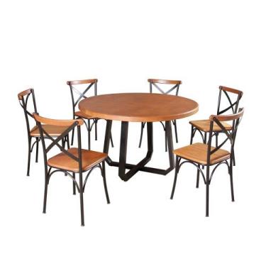 Imagem de Mesa Jantar Redonda Madeira Maciça Clarisse 1,30m com 6 Cadeiras Paris