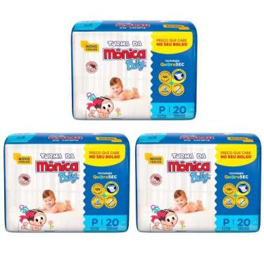 Imagem de Fraldas Turma da Mônica Baby Jumbinho Tamanho P - 3 Pacotes Com 20 Fra
