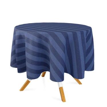 Imagem de Toalha de Mesa Redonda em Tecido Jacquard Azul Marinho Listrado Tradic