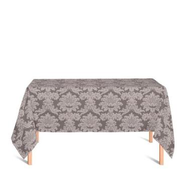 Imagem de Toalha de Mesa Retangular em Tecido Jacquard Cinza e Crú Medalhão Trad