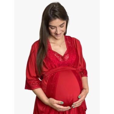 Imagem de Camisola Amamentação + Robe Gestante Luxo Maternidade Pós-parto - DOCE