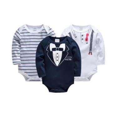 Imagem de Body Bebê Manga Longa - Kit com 3 ou 6 Peças 100% Algodão, 0-3 meses, 