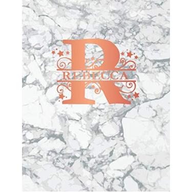 Imagem de Rebecca: Personalized Dot Grid Bullet Notebook for Women or Girls. Monogram Initial R. White Marble & Rose Gold Cover. 8.5" x 11" 110 Pages Dotted Journal Diary Paper