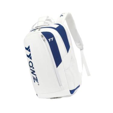 Imagem de Dynwave Mochila de badminton, mochila portátil para o dia a dia, mochila de tênis, bolsa para raquetes de tênis, acessórios para bolas, Branco Azul Escuro