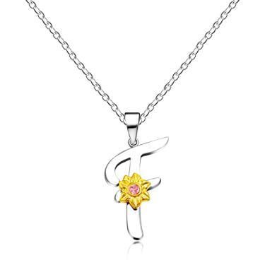 Imagem de Uloveido Colar de girassol inoxidável com inicial letra A a Z 26 alfabetos pingente presentes de formatura para mulheres meninas Y2931, Aço inoxidável, Zircônia cúbica