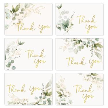 Imagem de Whaline Greenery Thank You Cards Bulk Pacote com 36 Aquarela Folhas de Eucalipto Verde Cartões de Agradecimento com Adesivos Envelopes Folha Ouro Cartões em Branco para Primavera Casamento Bebê Chá de