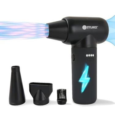 Imagem de STYLANCE Espanador de ar comprimido para barbeiro, mini ventilador portátil de 110000 rpm, para resfriamento, limpeza, salão de beleza, casa, carregamento tipo c, preto