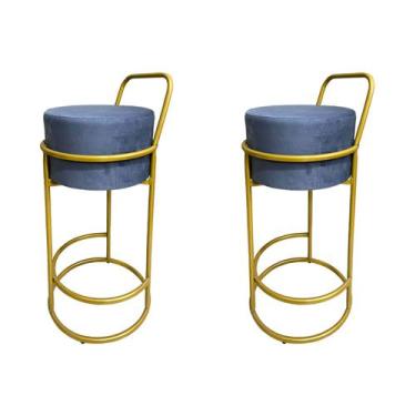 Imagem de Kit 2 Banquetas Alta Redonda Base Dourada Veludo - Cinza - CONCEPT EST