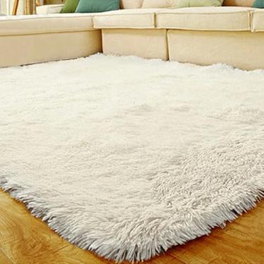 Imagem de Tapete Felpudo Peludo para Sala e Quarto, 100 x 150 cm, Bege (BRANCO)