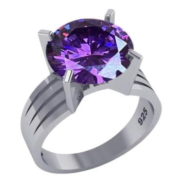 Imagem de Anel Solitário Ametista Grande Pura Prata 925 - Exclusivo - Tudo Prata