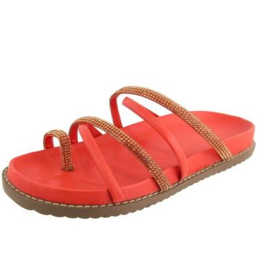 Imagem de Sandália Feminina Papete Dedo Tiras Brilho - s/marca, Ocre, Dourado, 3