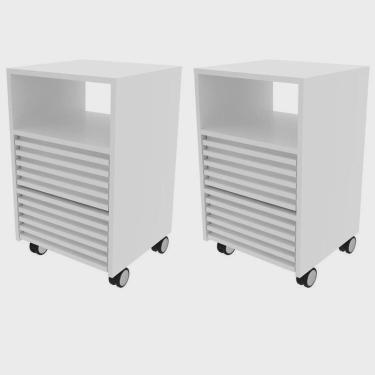 Imagem de Kit 2 Gaveteiros com Ripado Rodízio 2 Gavetas 1 Nicho Me4175 Branco