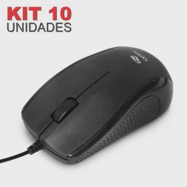 Imagem de Kit com 10 Mouse USB MS-26BK Preto Cabo Extenso 2M C3 tech