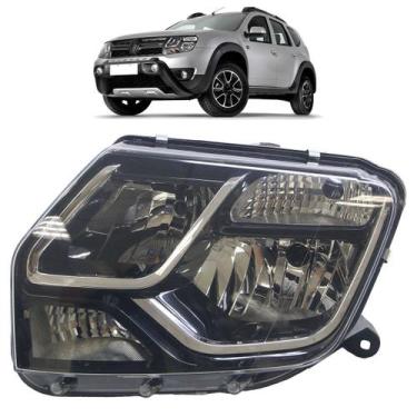 Imagem de Farol Dianteiro Duster Oroch 2016 2017 2018 Friso Cromado Máscara Negr