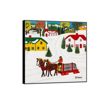 Imagem de MUHJDYC Quadro preto pinturas famosas impressão em tela-primitivismo tela arte de parede imagem-paisagem reprodução de pôster de belas artes (cavalos no inverno) 50x50cm-19x19in