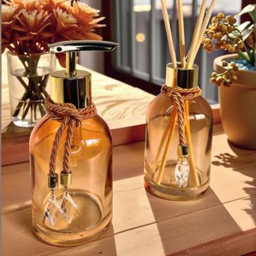 Imagem de Kit Lavabo Ambar Completo De Vidro Luxo Difusor Saboneteira Banheiro P