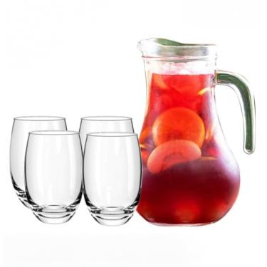 Imagem de Jogo De Jarra 1.7L Com 4 Copos Em Vidro Kit Suco Água Drinks Para Restaurante(Safira)