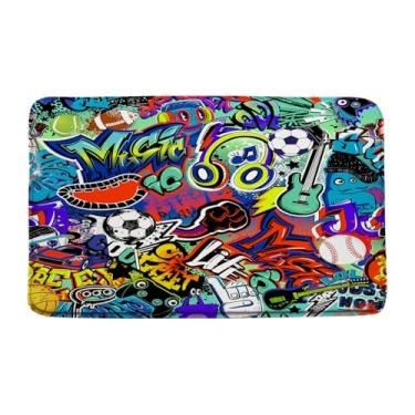 Imagem de WANVYON Tapete de banho de grafite abstrato moderno colorido criativo rua spray hip hop doodles cultura aventura banheiro microfibra decoração tapete macio tapete de espuma de memória tapete de