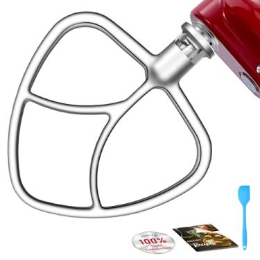 Imagem de Batedor plano de aço inoxidável liso 100% polido para batedeira de cabeça inclinada KitchenAid 4,5-5QT, acessórios de pá não revestidos se encaixam perfeitamente na batedeira KitchenAid, pode ir à