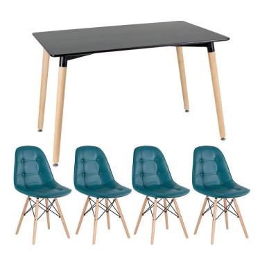 Imagem de Kit - Mesa Retangular Eames 80 X 140 Cm Preto + 4 Cadeiras Botonê Turquesa Mesa Preto Com Cadeiras Turquesa