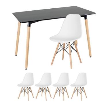 Imagem de Kit - Mesa Retangular Eames 60 X 120 Cm + 4 Cadeiras Dsw Mesa Preto Com Cadeiras Branco Mesa Preto Com Cadeiras Branco