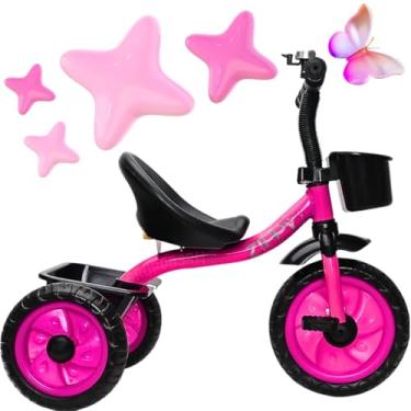 Imagem de Triciclo infantil funcional 3 em 1 com cestinha cesto caçamba bau buzina campainha sininho para desenvolvimento motor aprender a pedalar coordenação motora criança 1 a 5 anos (Rosa)