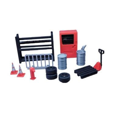 Imagem de Esquirla 1/64 Diorama Garage Stuff Auto Oficina Reboque de Mão Rack Pneus Cones de Trânsito 13 Peças/Conjunto Cena Modelo Miniatura Ferramentas de Reparo