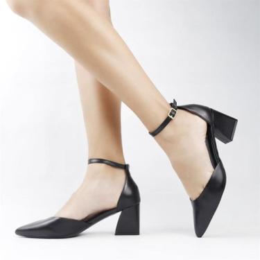 Imagem de Scarpin Salto Bloco Aberto Couro - GIULIA DONNA, Preto, 36