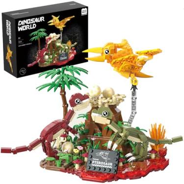 Imagem de UNCLE BRICK Conjunto de blocos de montar Dinosaur World, conjuntos de parque de dinossauros pterossauros para meninos de 8 a 12 anos, conjuntos de construção de cenas de pterossauro e vulcão