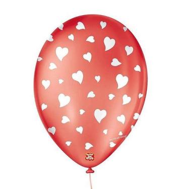 Imagem de Balão de Festa Decorado Coração - Vermelho 9" 23cm - 25 Unidades - Bal