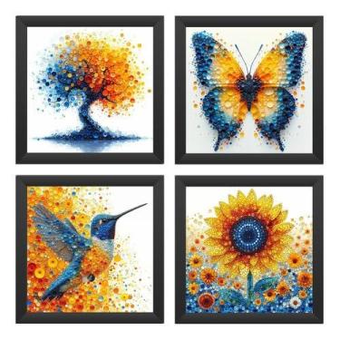 Imagem de Quadros Decorativos, Varanda, Sala, Borboleta, Beija-flor (Preto)