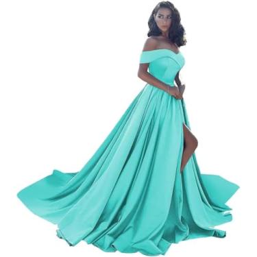 Imagem de Vestidos De Baile Sereia Ombro A Ombro Log Sati Simples Vestido De Casamento Elegat Ruched Wrap Formal Eveig Gows Para Mulheres, Cyan, 22 Plus