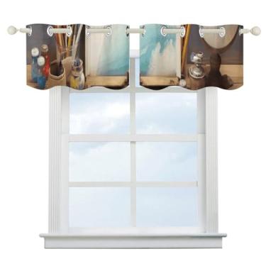 Imagem de Cortina blackout de mesa criativa para escurecimento de quarto, cortinas de janela curtas, isolamento térmico, para cozinha, sala de jantar, quarto, 2 painéis 132 x 46 cm