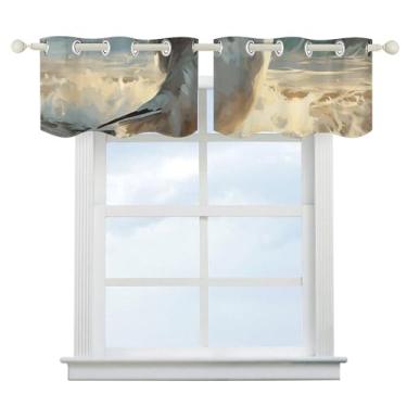 Imagem de Pintura de uma gaivota cortina blackout escurecimento de quarto cortinas de janela curta cortinas de janela de banheiro com isolamento térmico para cozinha sala de jantar quarto 2 painéis 132 cm x 46