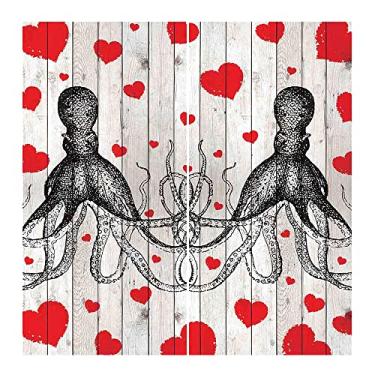 Imagem de Cortina blackout de amor, imagem esboçada de tábuas de madeira de animais de polvo e corações, decorações de janela de festa de cerimônia de casamento, L 106 x C 150 cm Vermilion Charcoal