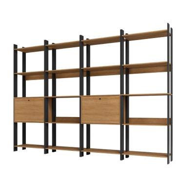 Imagem de Kit 4 Estantes para Livros 2 Portas 20 Prateleiras Estilo Industrial Lâmina Madeira/Pre...