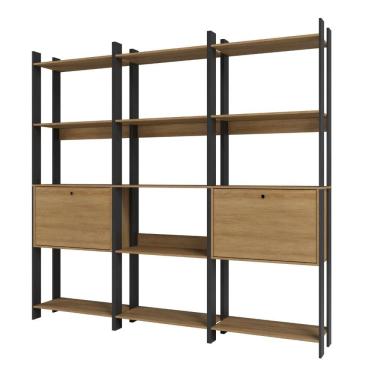Imagem de  Kit 3 Estantes para Livros 2 Portas 15 Prateleiras Estilo Industrial Lâmina Madeira/Pr...