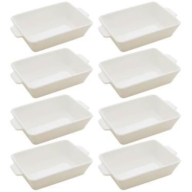 Imagem de Kit 8 Travessas Refratários de Porcelana 23,5x15cm Assadeiras Brancas Buffet Restaurante