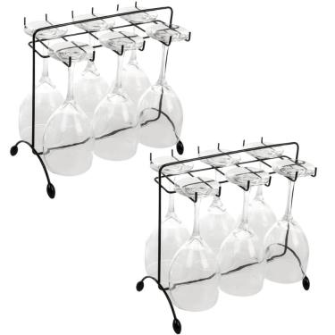 Imagem de Kit 2 Suportes Porta Taças de Vinho Preto 16x27cm Aramado de Mesa Bancada