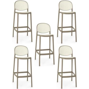 Imagem de Kit 5 Banqueta Alta Com Encosto Roma Em Polipropileno Cozinha/bancada - Branco/cinza Escuro