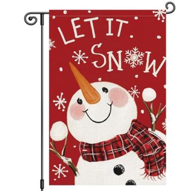 Imagem de Louise Maelys Bandeira de jardim de boas-vindas de inverno, boneco de neve, Let It Snow, 30,5 x 45,7 cm, dupla face, Natal, floco de neve, férias, sazonal, xadrez, pequeno letreiro de serapilheira