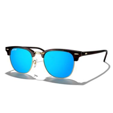 Imagem de MERRY'S Óculos de sol clássicos quadrados semiaros polarizados para homens e mulheres S6016, Armação leopardo/ponte dourada/lente espelhada azul, Lens Width: 51 Millimeters