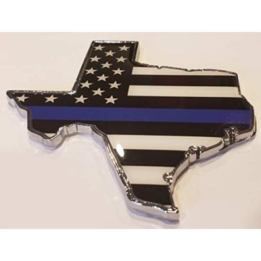 Imagem de Muzzys Fino Azul Linha Bandeira Americana em Forma de Texas Edição Estado Emblema Decalque Longhorn Lone Star Medalha de metal Universal Stick On Serve para Silverado Suburban Tahoe GMC Sierra F150 Ram Blue Lives Matter